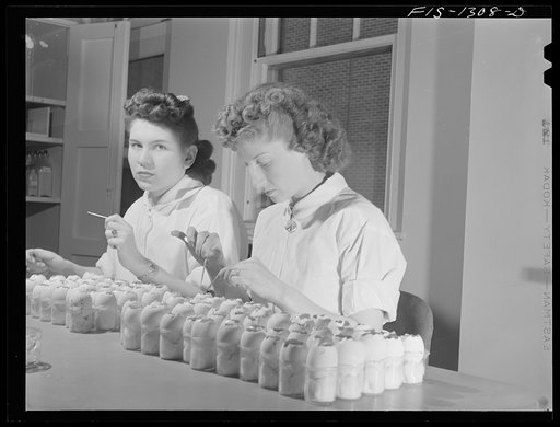 Harvesting embryonic membranes from eggs infected with louse-borne typhus. USPHS (United States Public Health Service)  Rocky Mountain Laboratory. Hamilton, Montana
