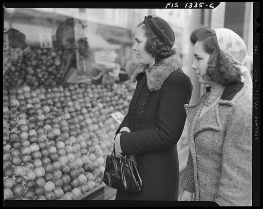 Untitled photo, possibly related to: New Bedford, Massachusetts. Wife and daughter of Portuguese house painter out shopping