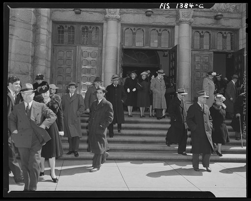 New Bedford, Massachusetts. Congregation coming out of the Portuguese Catholic church