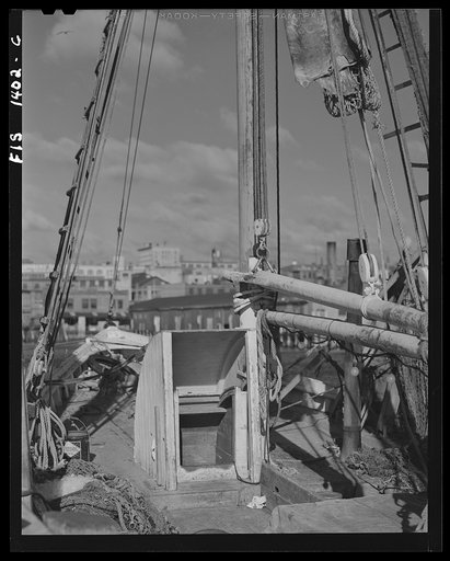 New Bedford, Massachusetts. Hatch leading into "focasle" of Portuguese trawler