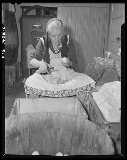 New Bedford, Massachusetts. Worker in lingucia (Portuguese sausage) factory