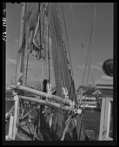 New Bedford, Massachusetts. Mast and spars of a Portuguese trawler