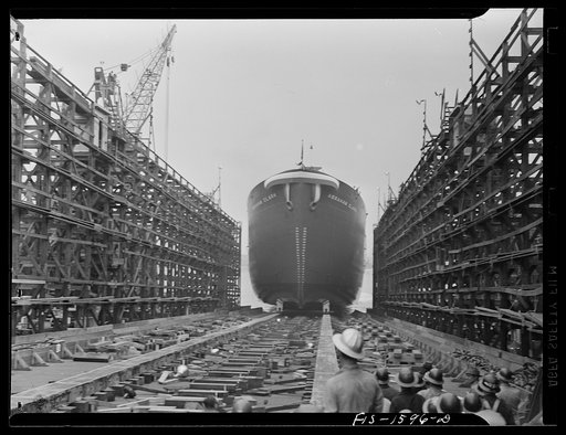 California Shipbuilding Corporation, Wilmington, California. Liberty vessel Abraham Clark going down the ways