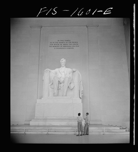 Untitled photo, possibly related to: Washington, D.C. Negro boys admiring the Lincoln Memorial