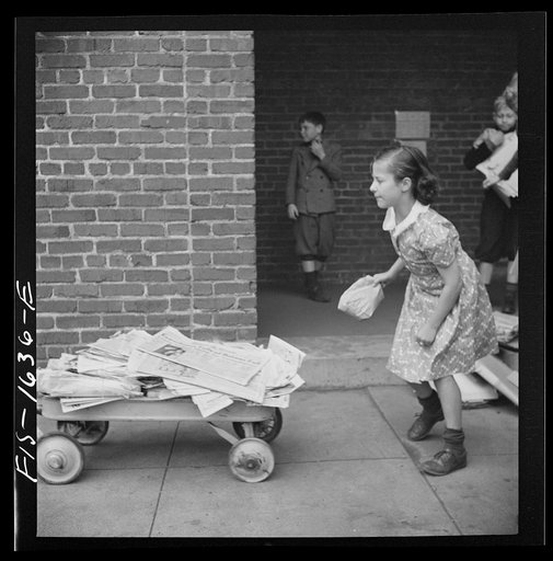 Untitled photo, possibly related to: Washington, D.C. Scrap salvage campaign, Victory Program. Children bringing their weekly contribution of scrap paper to school