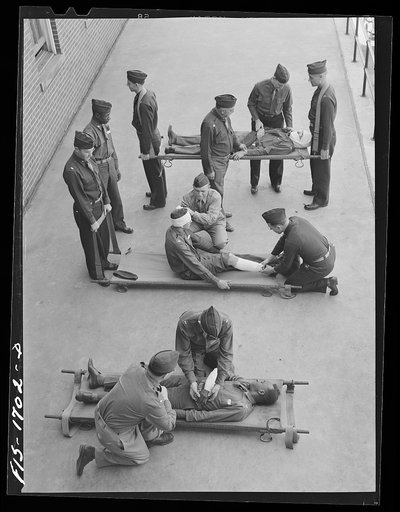 A class in first aid at the U.S. Army chaplain school. Fort Benjamin Harrison, Indiana