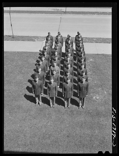 Untitled photo, possibly related to: Chaplain school students in dress formation. U.S. Army chaplain school, Fort Benjamin Harrison, Indiana