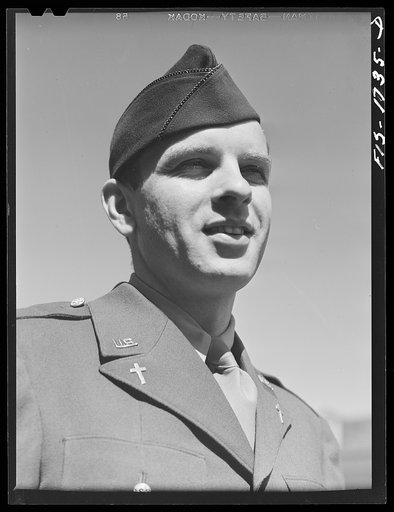 Chaplain Rudolf A. Renfer, Presbyterian, of Eureka, California, who is completing his course in the April class at the U.S. Army chaplain school. Fort Benjamin Harrison, Indiana