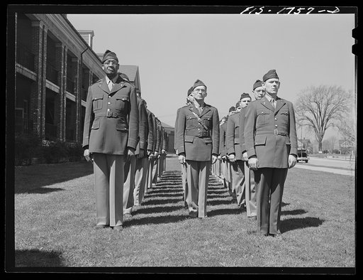 Students of the chaplain school in dress formation. U.S. Army chaplain school, Fort Benjamin Harrison, Indiana