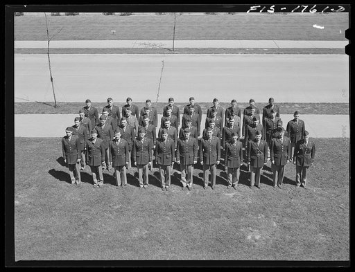 Untitled photo, possibly related to: Chaplain school students in dress formation. U.S. Army chaplain school, Fort Benjamin Harrison, Indiana