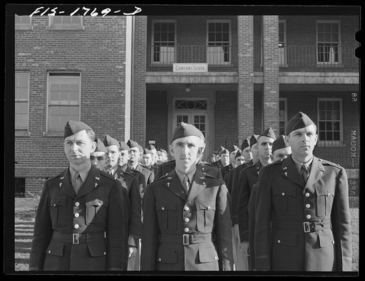 Students of the U.S. Army chaplain school, Fort Benjamin Harrison, Indiana in dress formation