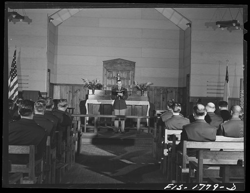 Fort Benjamin Harrison, Indiana. United States Army chaplain school. Chaplain Martin J. Stein, Lutheran, from Minneapolis, Minnesota, conducting services at the army post chapel