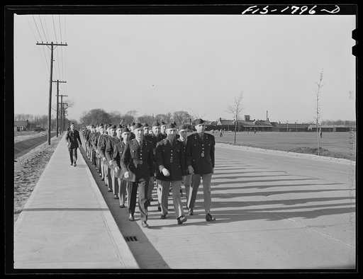 Untitled photo, possibly related to: Students of the chaplain school in dress formation. U.S. Army chaplain school, Fort Benjamin Harrison, Indiana