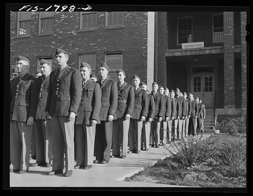 Untitled photo, possibly related to: Students of the U.S. Army chaplain school, Fort Benjamin Harrison, Indiana in dress formation