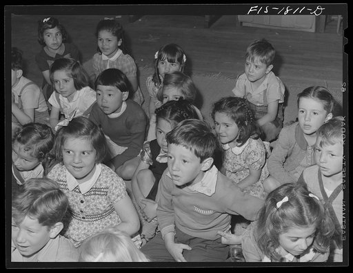 Kindergarten children at the San Leandro, California grade school. About seventy percent of all school children in San Leandro are of Portuguese descent