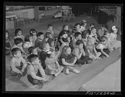 Kindergarten children in a grade school of San Leandro, California. Seventy percent of the school children are of Portuguese descent