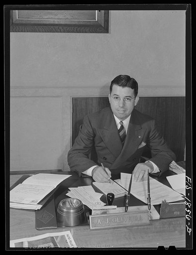 Untitled photo, possibly related to: Mr. A.J. Oliveira, of Portuguese descent, who is cashier of the First National Bank in San Leandro, California