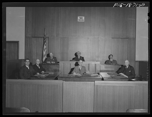 Council meeting, San Leandro, California. This is a five-member board; the city clerk and city attorney meet with the council board. Mrs. Helen L.C. Lawrence, the mayor and Mr. Anthony B. Thomas, first on left, are both of Portuguese descent