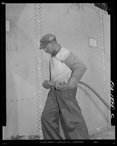Untitled photo, possibly related to: Newport News, Virginia. Negro shipyard worker