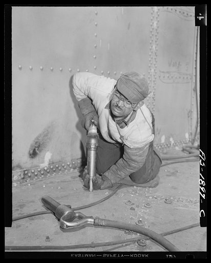 Untitled photo, possibly related to: Newport News, Virginia. Negro shipyard worker