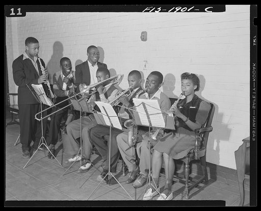 Newport News, Virginia. Negro shipyard worker (second from right) participates in a musical organization