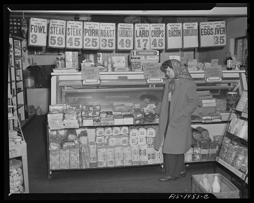 Provincetown, Massachusetts. Mrs. John Russe, wife of a Portuguese fisherman, buying groceries