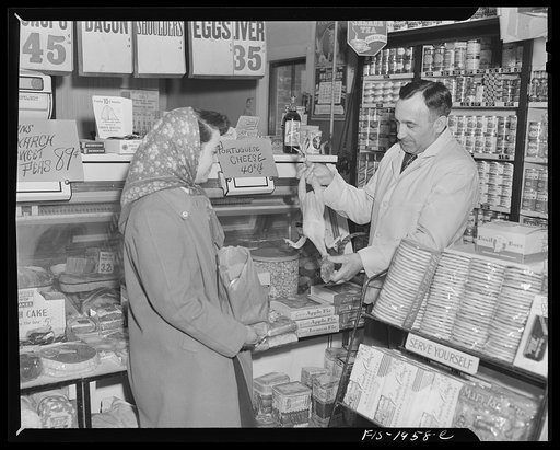 Provincetown, Massachusetts. Mrs. John Russe shopping in a Portuguese store