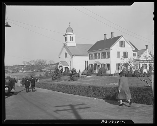 Untitled photo, possibly related to: Provincetown, Massachusetts. Congregation leaving church in a Portuguese section
