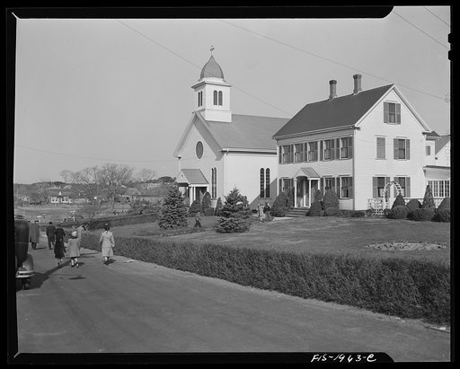 Untitled photo, possibly related to: Provincetown, Massachusetts. Congregation leaving church in a Portuguese section