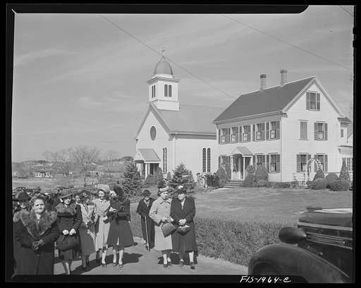 Provincetown, Massachusetts. Congregation leaving church in a Portuguese section