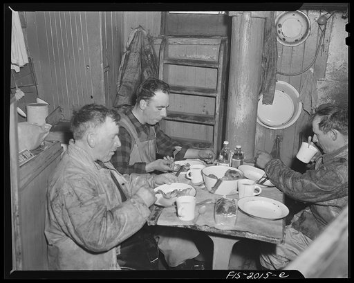Untitled photo, possibly related to: Provincetown, Massachusetts. Aboard the Frances and Marion, a Portuguese drag trawler, fishing off Cape Cod. Dinner aboard