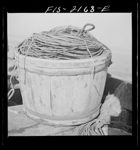 Tub of lines aboard a Portuguese dory out off Cape Cod, Massachusetts
