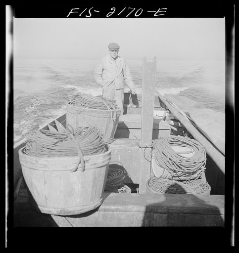 Portuguese dory boat homeward bound off Cape Cod, Massachusetts