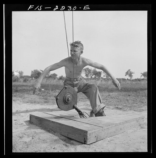 Parris Island, South Carolina. U.S. Marine Corps glider detachment training camp. Running up the barrage balloon