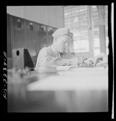 Untitled photo, possibly related to: Parris Island, South Carolina. U.S. Marine Corps glider detachment training camp. An instructor in a communications class