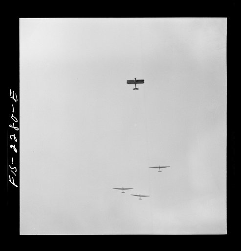 Untitled photo, possibly related to: Parris Island, South Carolina. U.S. Marine Corps glider detachment training camp. Marine glider planes in flight