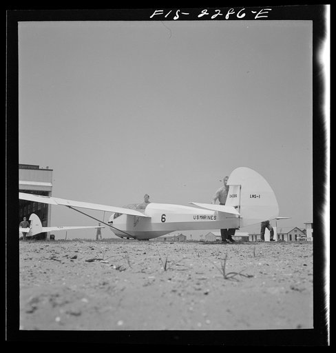 Parris Island, South Carolina. U.S. Marine Corps glider detachment training camp. Trainee ready for flight