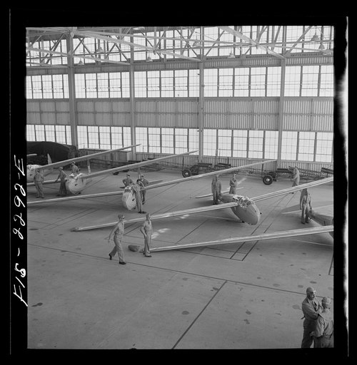 Parris Island, South Carolina. U.S. Marine Corps glider detachment training camp. The glider plane hangars