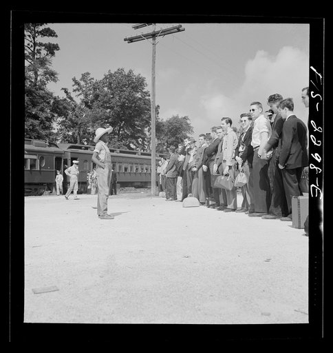 Parris Island, South Carolina. U.S. Marine Corps glider detachment training camp. Recruits on their way to the camp