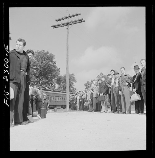 Parris Island, South Carolina. U.S. Marine Corps glider detachment training camp. Recruits on their way to the camp