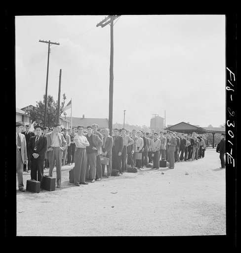 Parris Island, South Carolina. U.S. Marine Corps glider detachment training camp. Recruits on their way to the camp
