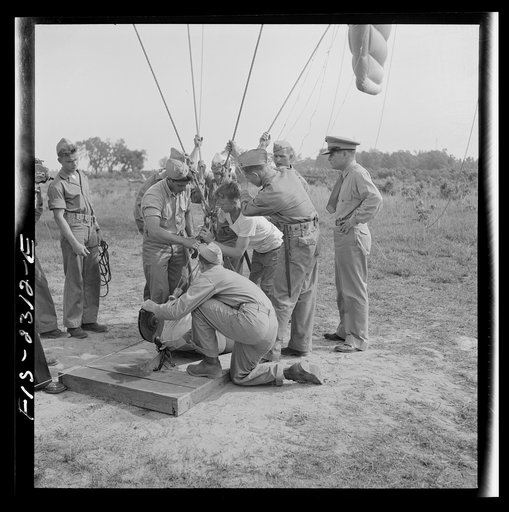 Parris Island, South Carolina. U.S. Marine Corps glider detachment training camp. Running up the barrage balloon