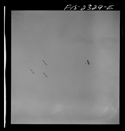 Untitled photo, possibly related to: Parris Island, South Carolina. U.S. Marine Corps glider detachment training camp. Marine glider planes in flight
