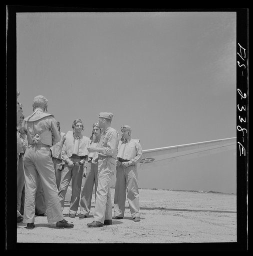 Untitled photo, possibly related to: Parris Island, South Carolina. U.S. Marine Corps glider detachment training camp. Trainees and instructor