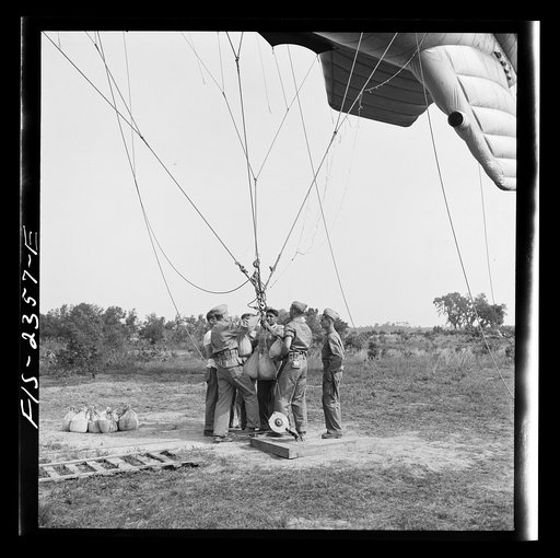 Parris Island, South Carolina. U.S. Marine Corps glider detachment training camp. Running up the barrage balloon