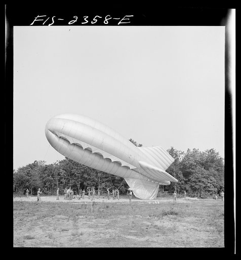 Parris Island, South Carolina. Special United States Marine units in training bedding down a barrage balloon