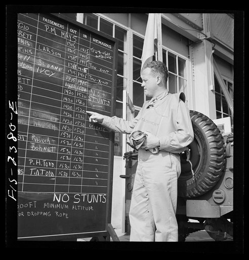 Parris Island, South Carolina. The operation board at the U.S. Marine Corps glider detachment training camp