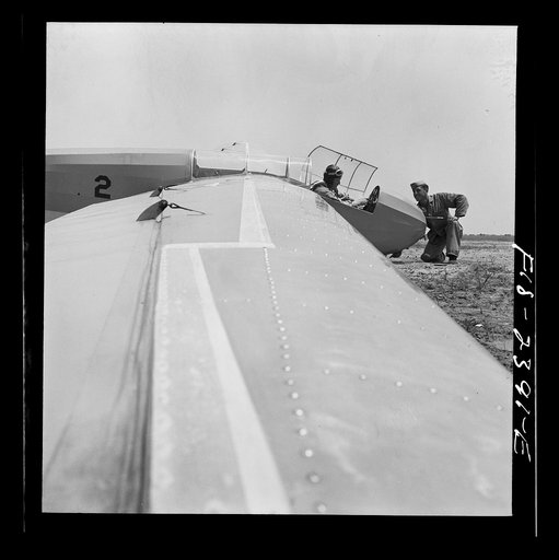 Parris Island, South Carolina. U.S. Marine Corps glider detachment training camp. Trainee ready for flight