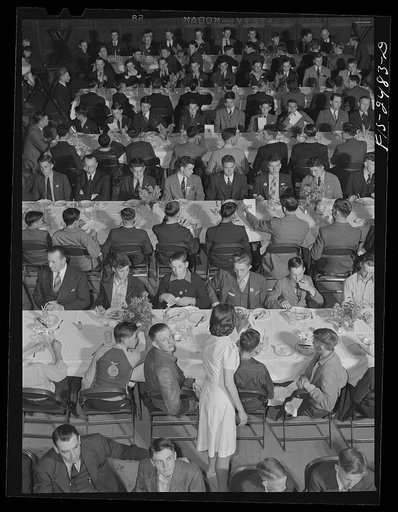 A banquet held for high school students at the Iowa High School Agricultural Congress at Iowa State College. Ames, Iowa. High school students from all over the state came to participate in judging contests, discussions, etc., in all branches of agriculture