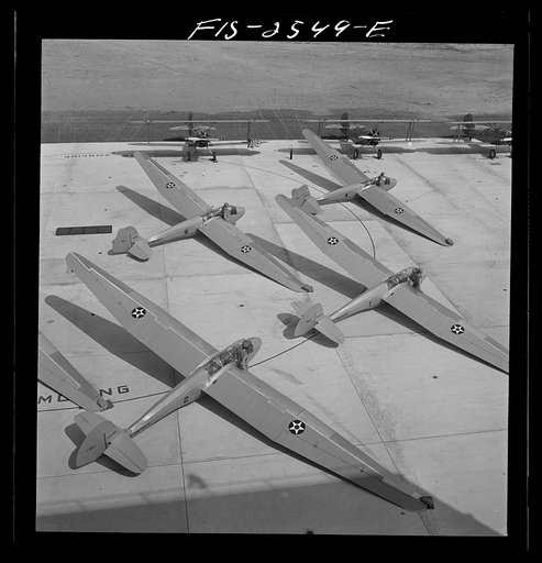 Parris Island, South Carolina. U.S. Marine Corps glider detachment training camp. Marine glider planes in flight